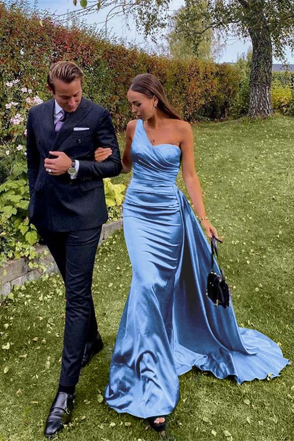 Stunning One Shoulder Sleeveless Dark Green Prom Dress Long With Pleated