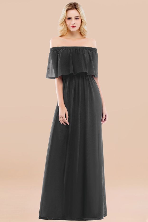 27prom Vintage Off-the-Shoulder Long Burgundy Bridesmaid Dress with Ruffle-27prom