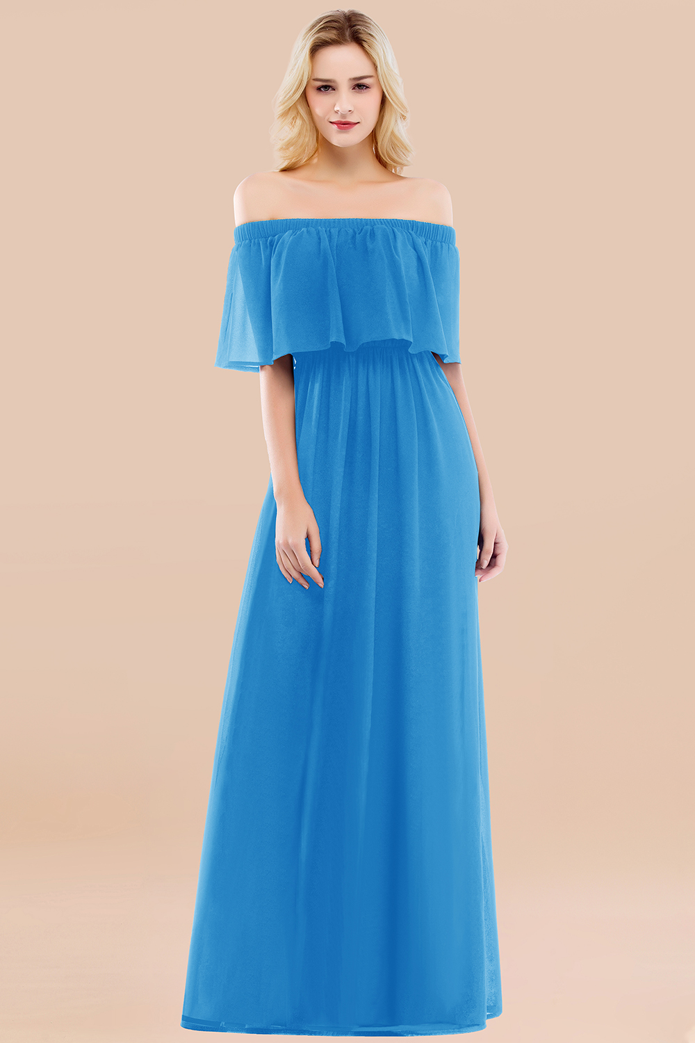 27prom Vintage Off-the-Shoulder Long Burgundy Bridesmaid Dress with Ruffle-27prom