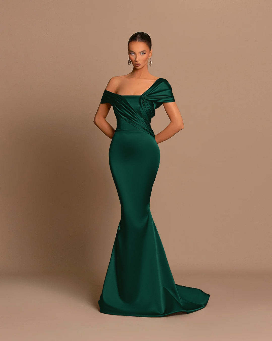 Grey Off-The-Shoulder Evening Dress Bateau Pleated Ball Gown