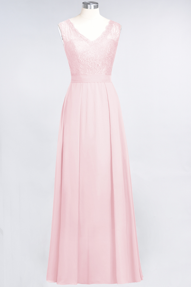 27prom Modest Chiffon V-Neck Burgundy Lace Bridesmaid Dresses Online-27prom