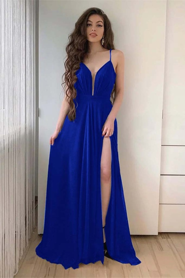 Charming Black Spaghetti Strap Sleeveless Long Prom Dress With Front Split
