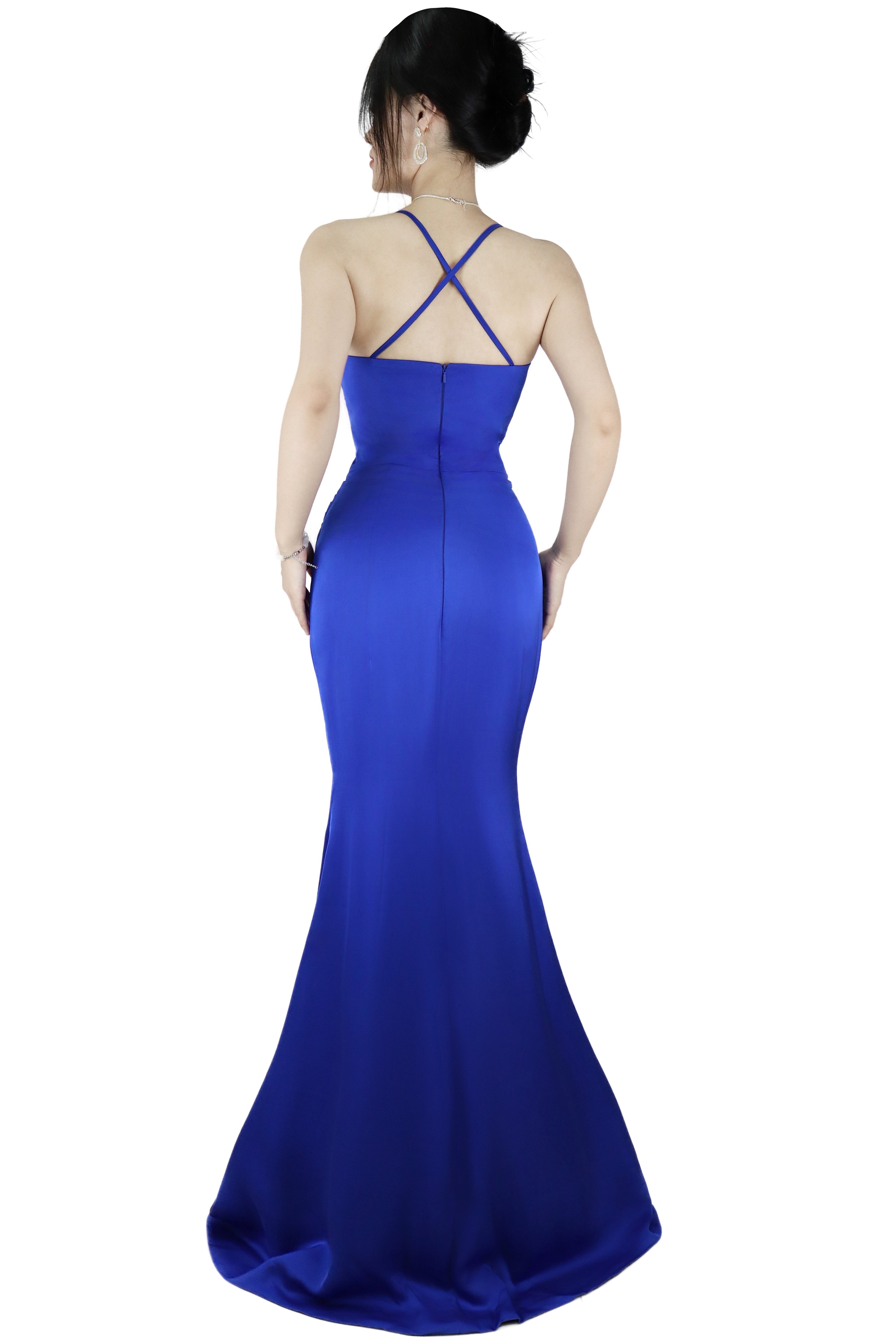 Royal Blue Spaghetti-Strap Long Prom Dress with Slit