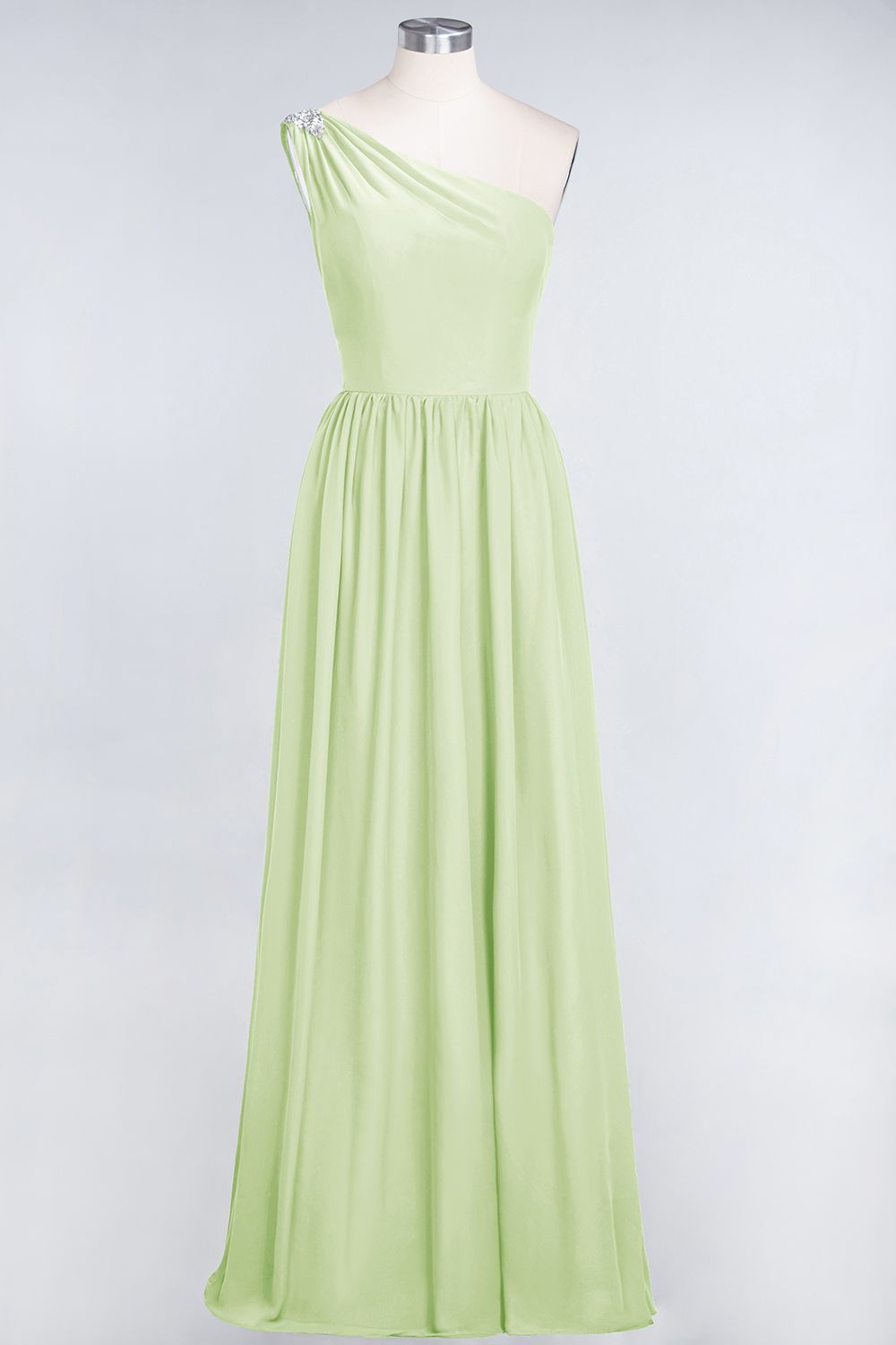 27prom Affordable Chiffon One-Shoulder Ruffle Bridesmaid Dress with Beadings-27prom