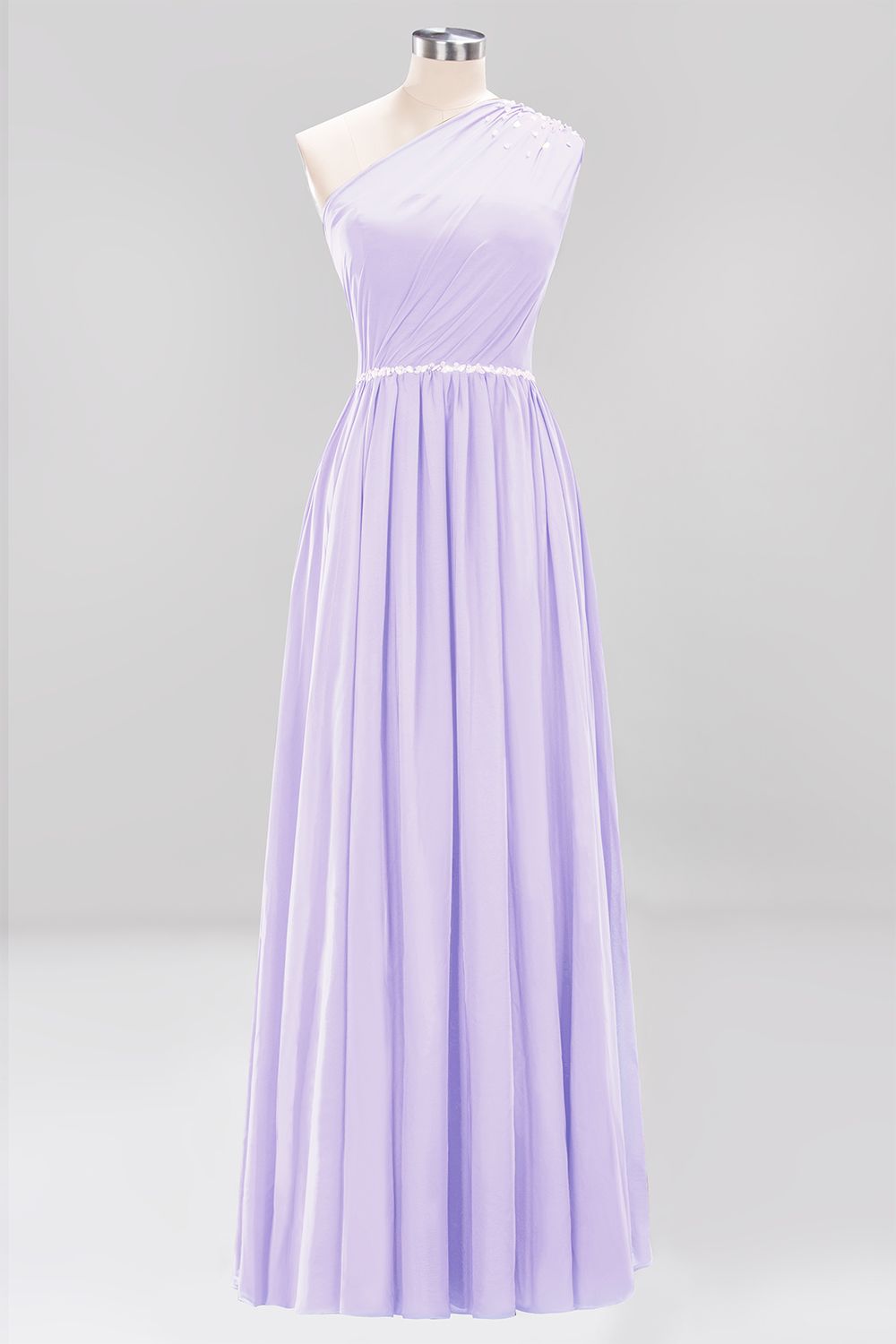 27prom Modest One-shoulder Royal Blue Affordable Bridesmaid Dress with Beadings-27prom