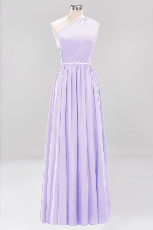 27prom Modest One-shoulder Royal Blue Affordable Bridesmaid Dress with Beadings-27prom