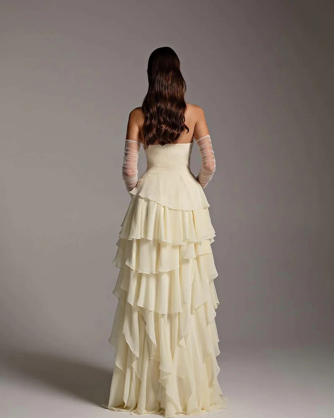 Charming Strapless Sleeveless Ruffles Long Prom Dress With Gloves
