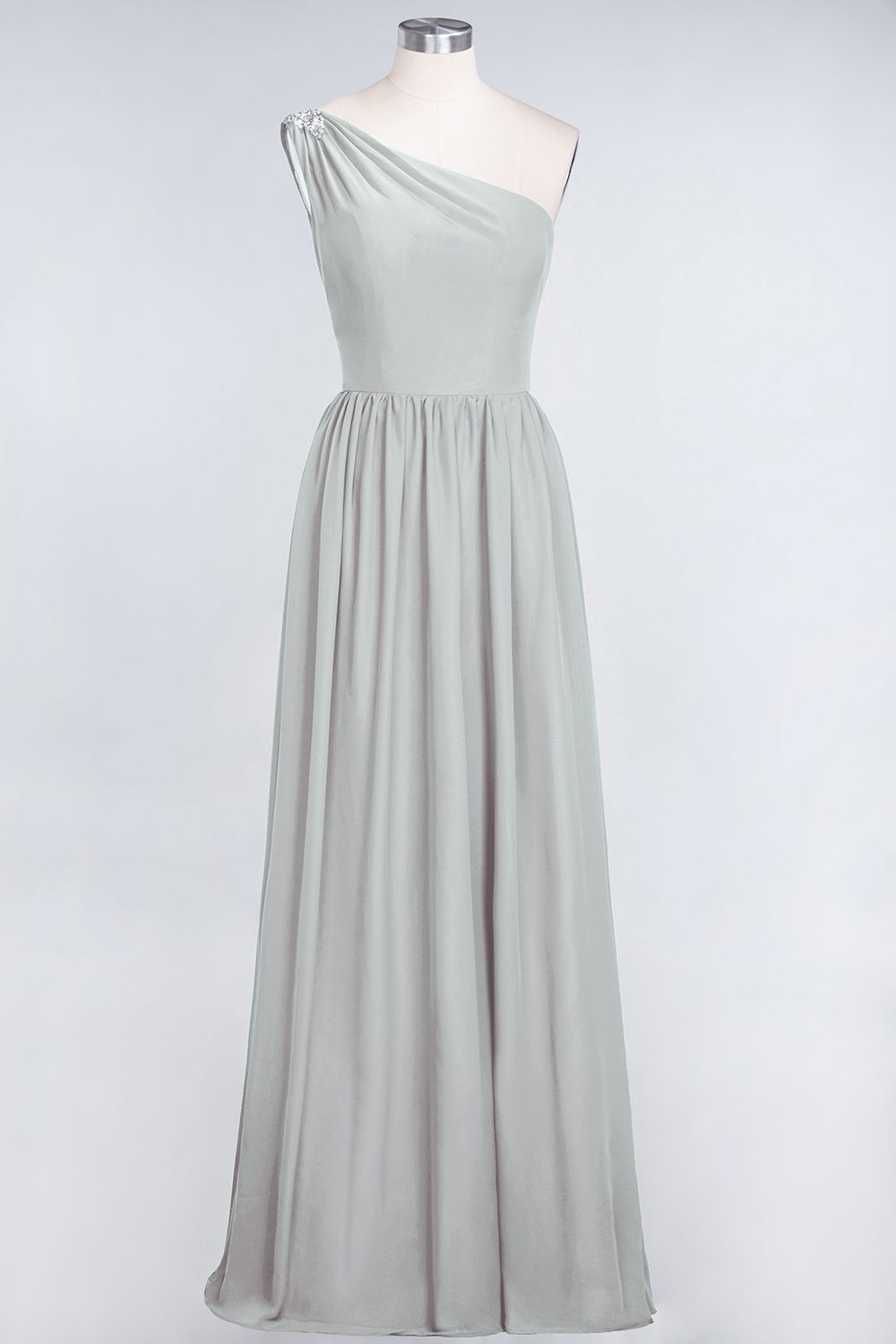 27prom Affordable Chiffon One-Shoulder Ruffle Bridesmaid Dress with Beadings-27prom