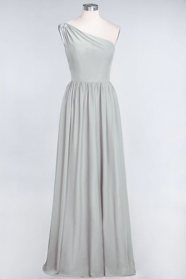 27prom Affordable Chiffon One-Shoulder Ruffle Bridesmaid Dress with Beadings-27prom