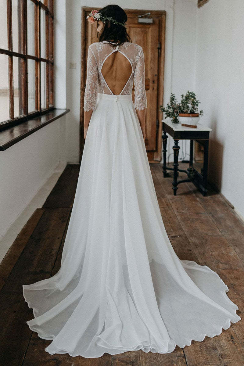Boho Lace Chiffon Long Wedding Dress