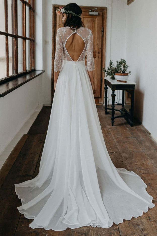 Boho Lace Chiffon Long Wedding Dress