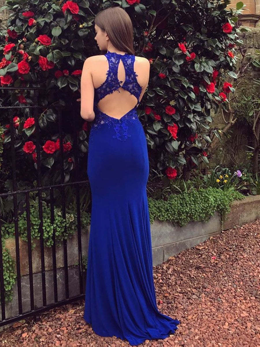 Elegant Mermaid Lace Royal Blue Long Prom Dresses, Mermaid Lace Formal Dresses, Royal Blue Mermaid Evening Dresses