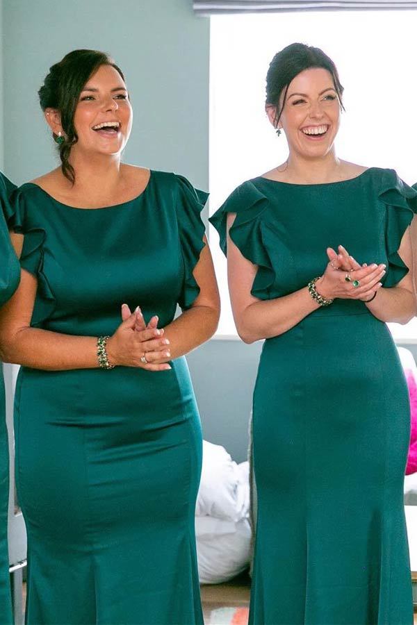 Emerald Green Satin Sheath Long Bridesmaid Dress