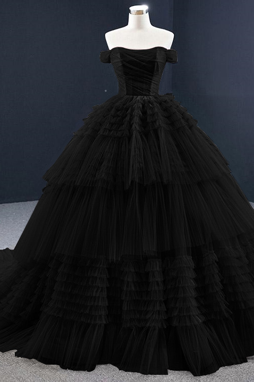 Lotus Off the Shoulder Ball Grown Prom Dress Tulle Layered Strapless On Sale