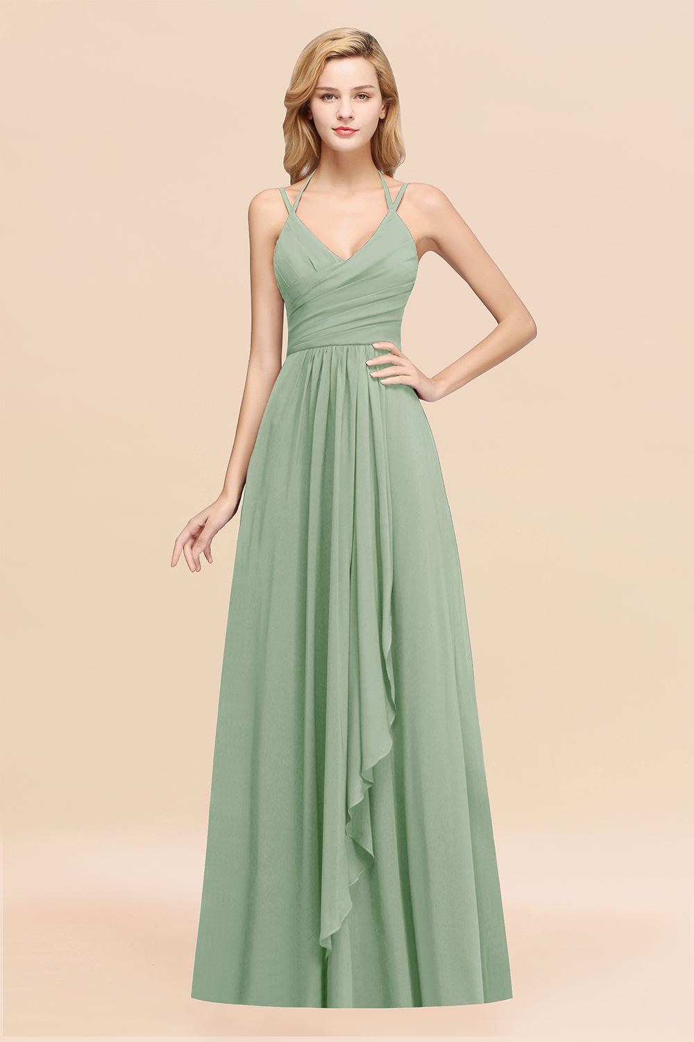 27prom Affordable Chiffon Burgundy Bridesmaid Dress With Spaghetti Straps-27prom