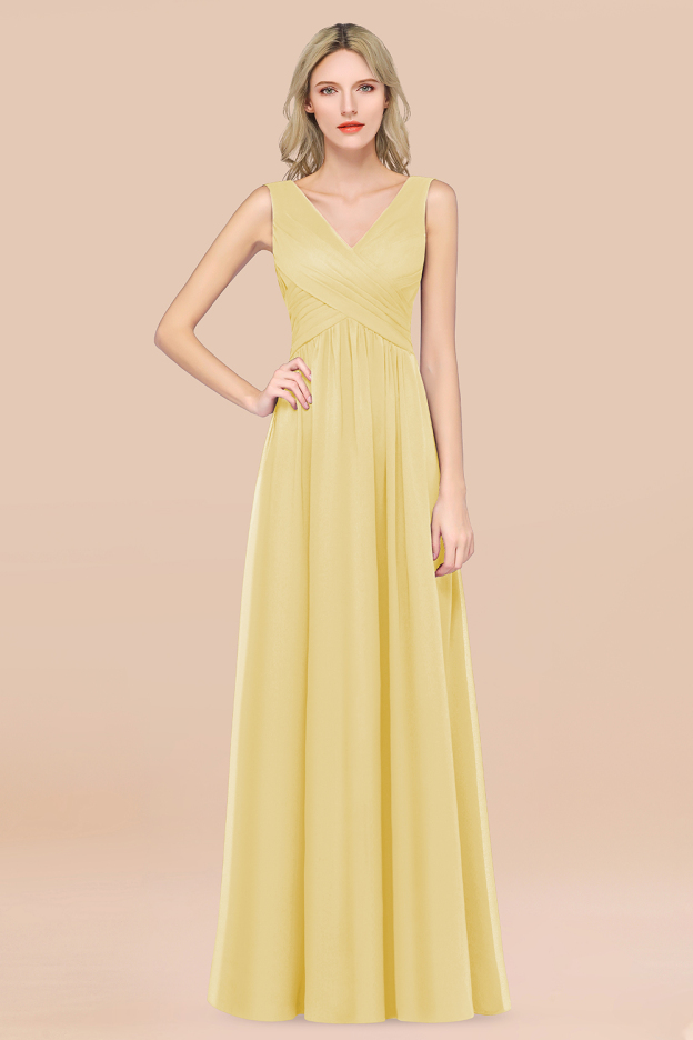 27prom Glamorous Chiffon V-Neck Sleeveless Burgundy Bridesmaid Dress with Draped Back-27prom