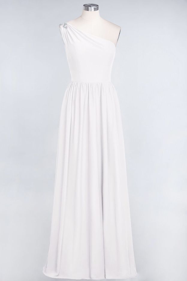 27prom Affordable Chiffon One-Shoulder Ruffle Bridesmaid Dress with Beadings-27prom