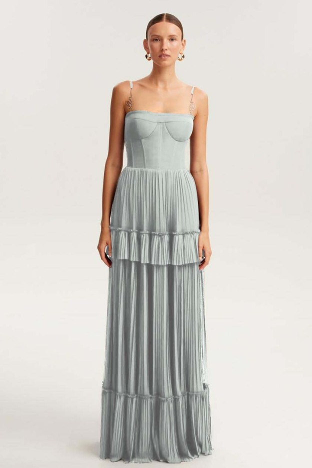 Spaghetti Strap Sleeveless Long Prom Dress With Ruffles