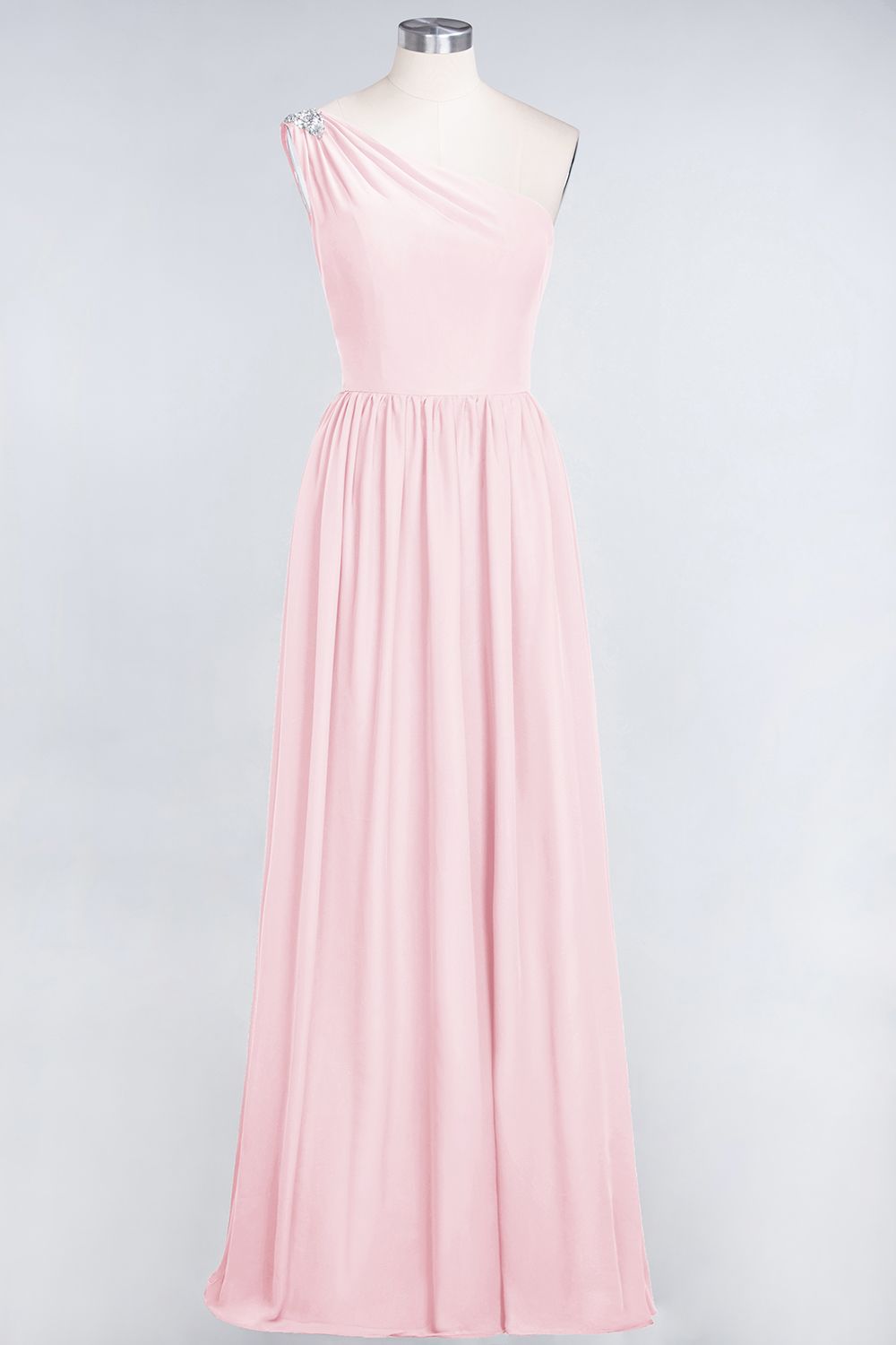 27prom Affordable Chiffon One-Shoulder Ruffle Bridesmaid Dress with Beadings-27prom