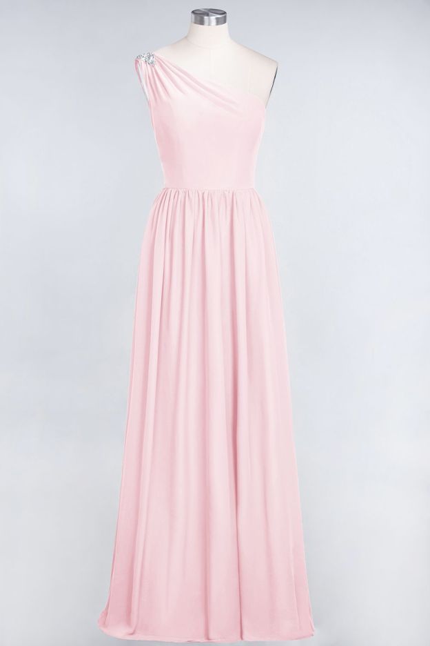 27prom Affordable Chiffon One-Shoulder Ruffle Bridesmaid Dress with Beadings-27prom