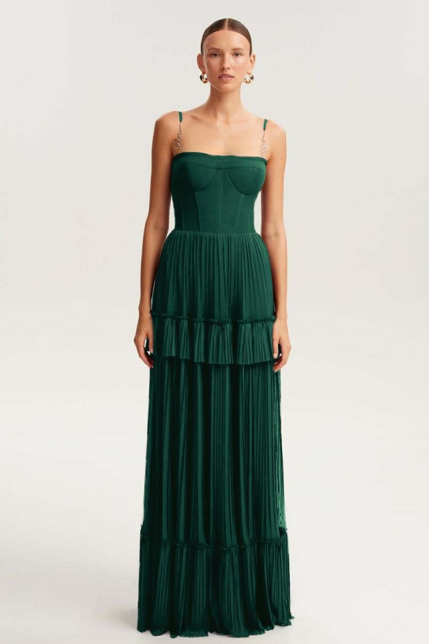 Spaghetti Strap Sleeveless Long Prom Dress With Ruffles