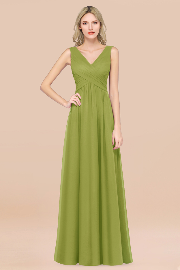 27prom Glamorous Chiffon V-Neck Sleeveless Burgundy Bridesmaid Dress with Draped Back-27prom