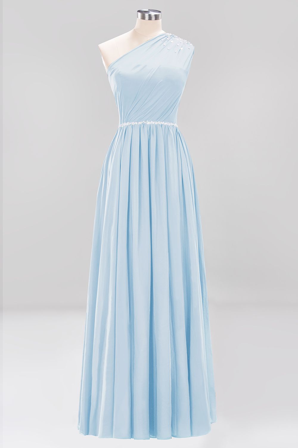 27prom Modest One-shoulder Royal Blue Affordable Bridesmaid Dress with Beadings-27prom