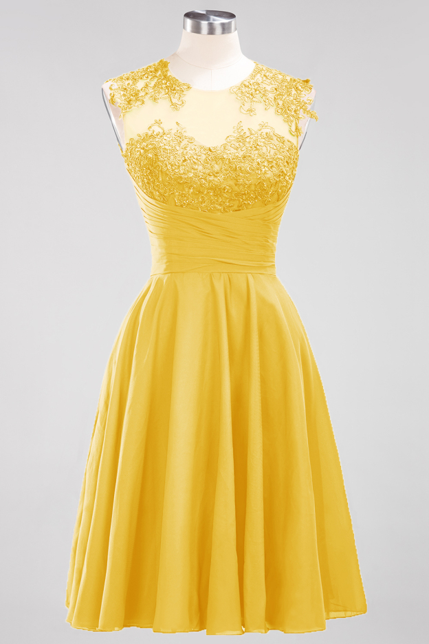 27prom Cute Chiffon Round Neck Short Burgundy Bridesmaid Dresses with Appliques-27prom