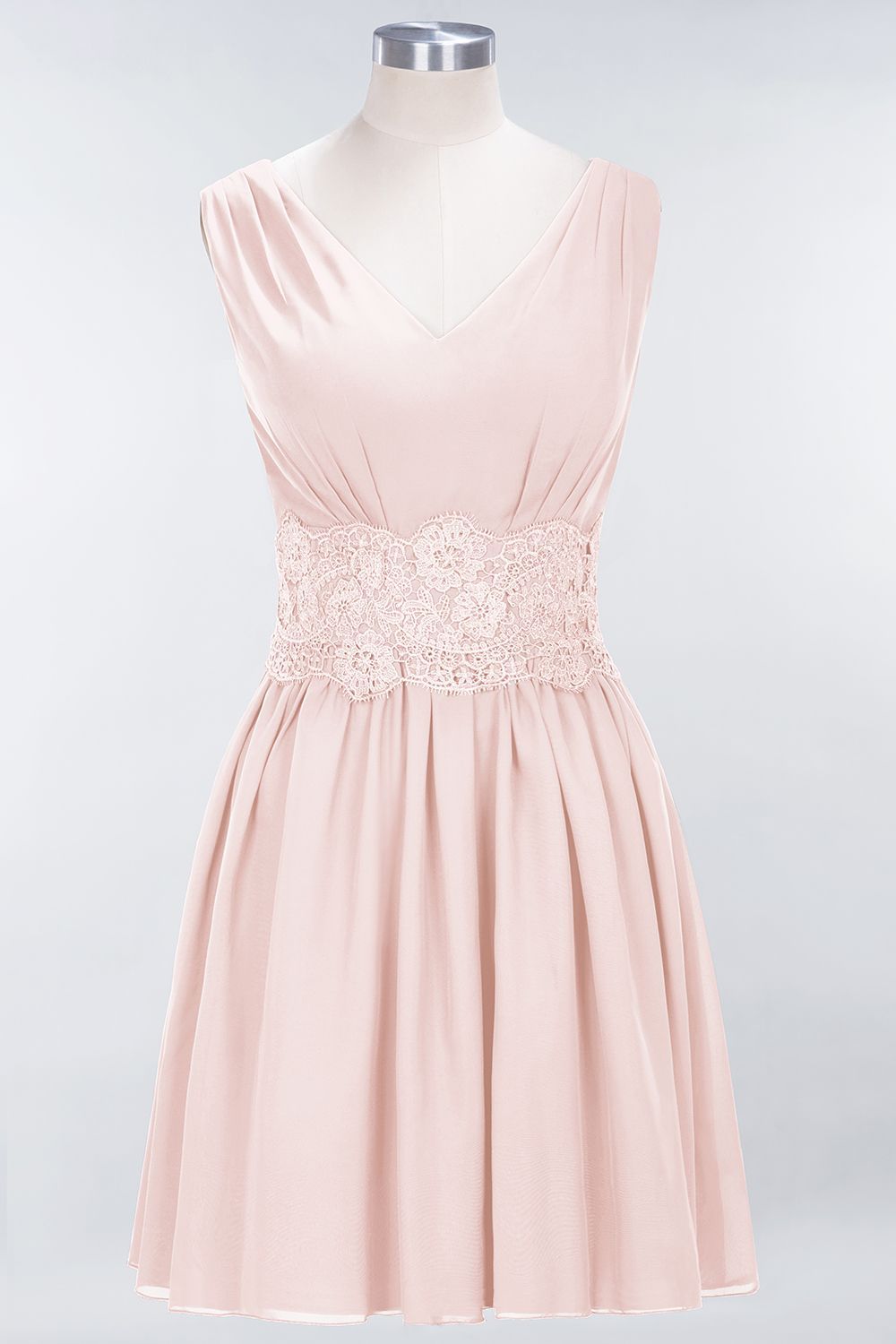 27prom Pretty V-Neck Short Sleeveless Lace Bridesmaid Dresses Online-27prom