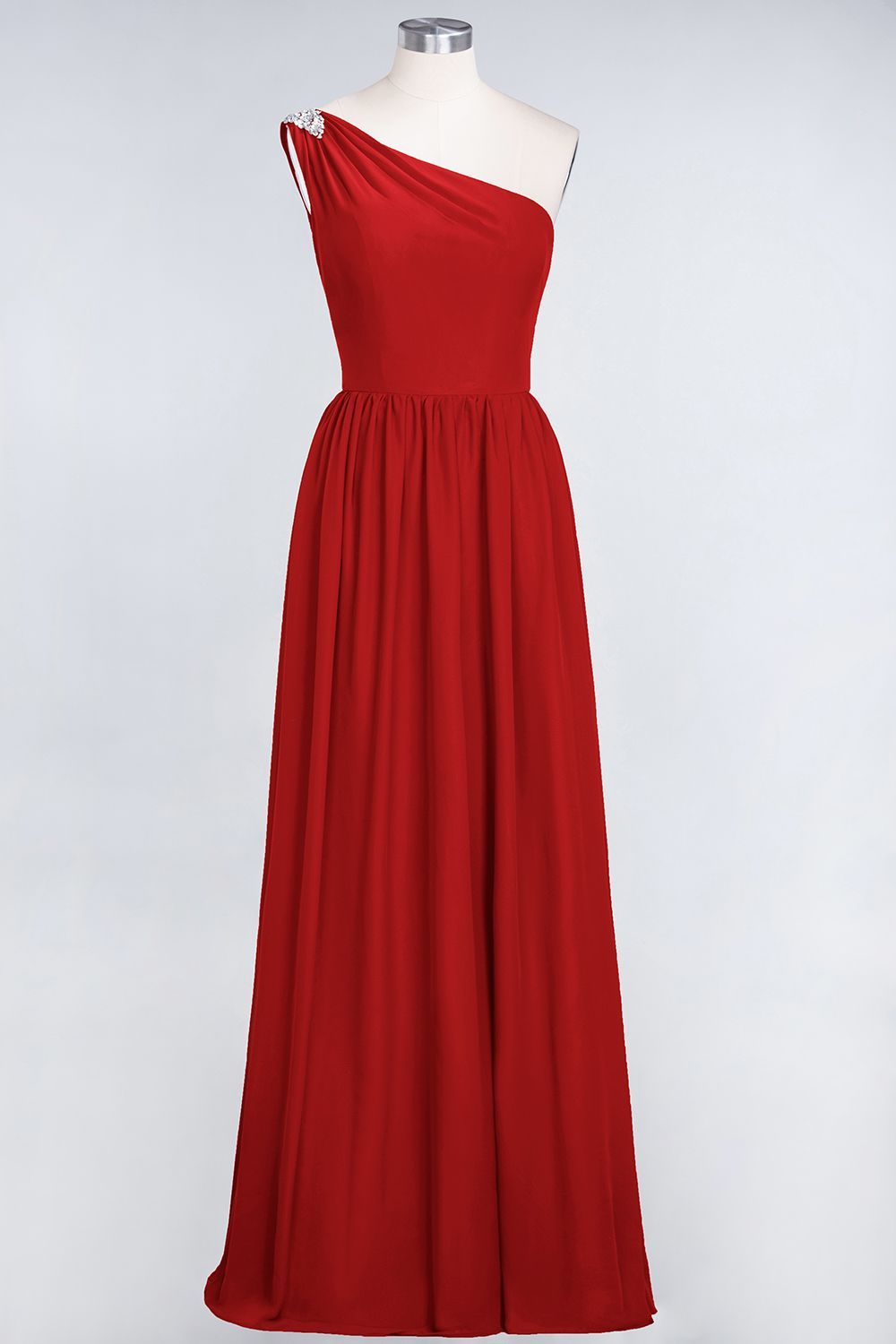 27prom Affordable Chiffon One-Shoulder Ruffle Bridesmaid Dress with Beadings-27prom