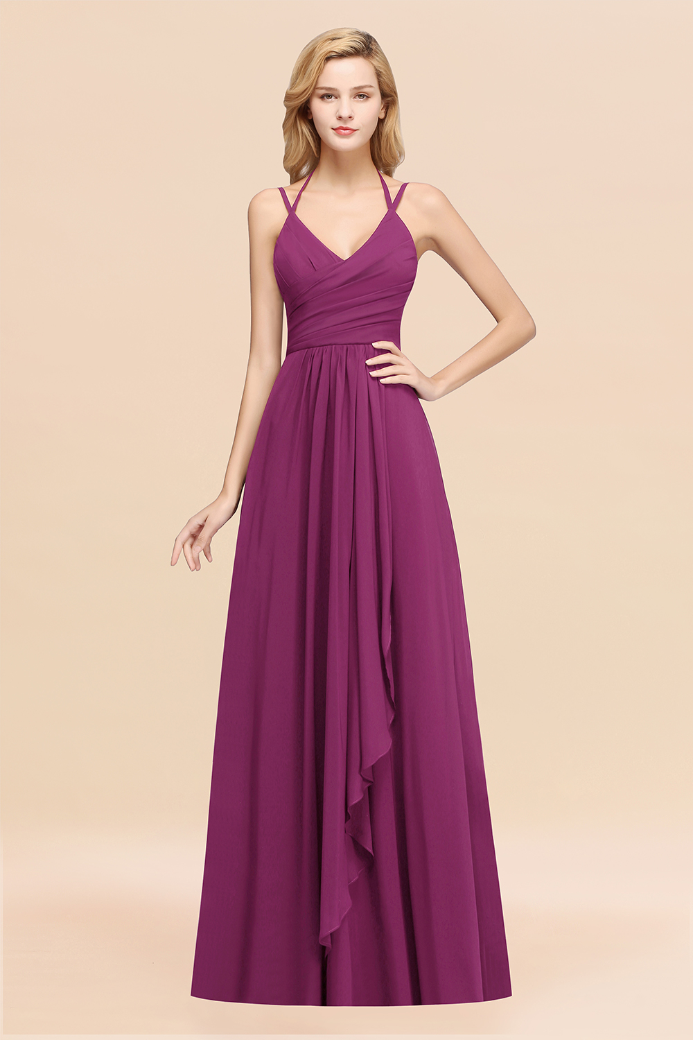 27prom Affordable Chiffon Burgundy Bridesmaid Dress With Spaghetti Straps-27prom