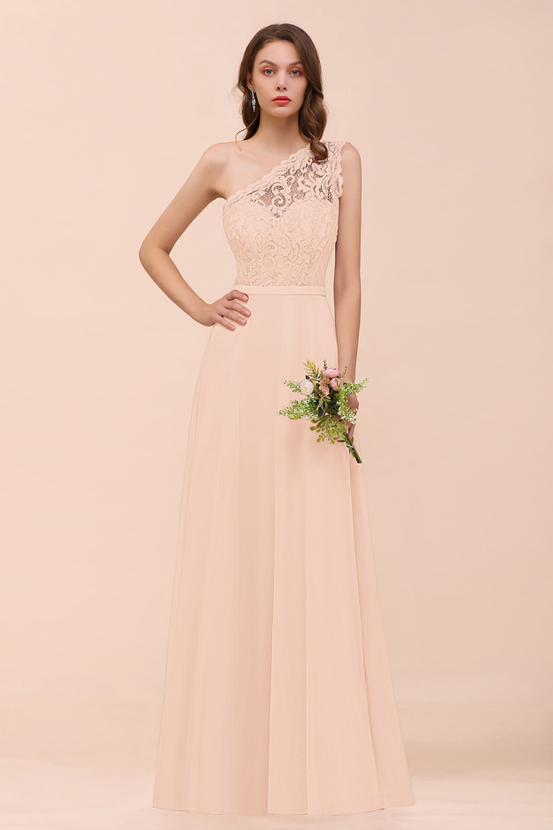27prom New Arrival Dusty Rose One Shoulder Lace Long Bridesmaid Dress-27prom