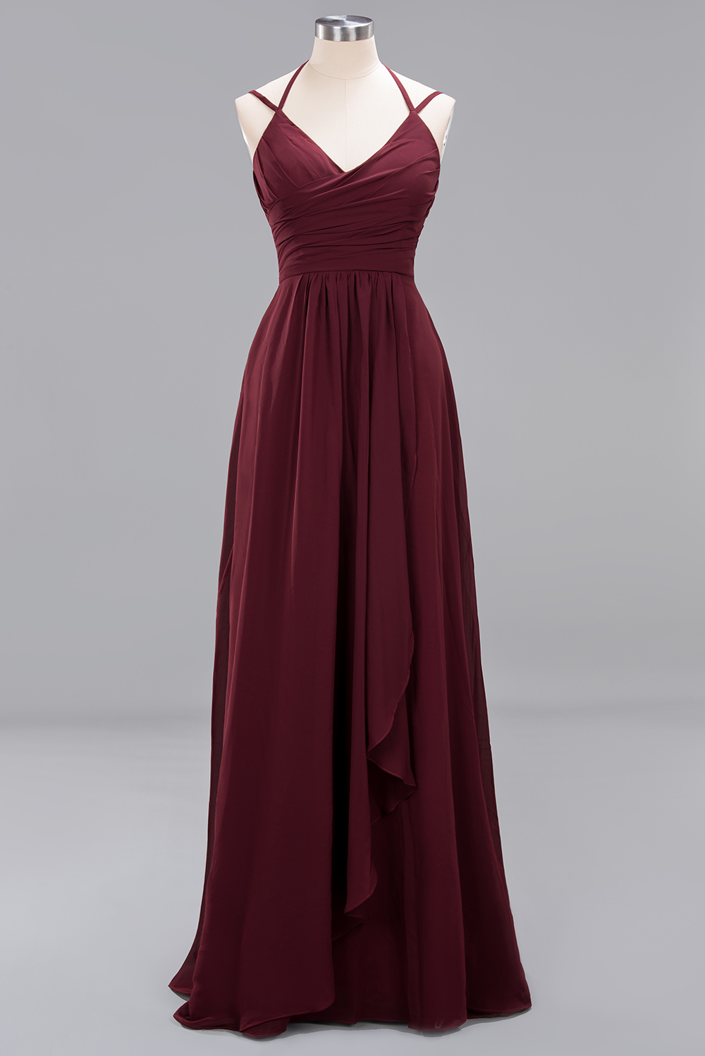 27prom Elegant Spaghetti Straps Long Bridesmaid Dress Lace V-Neck Maid of Honor Dress-27prom