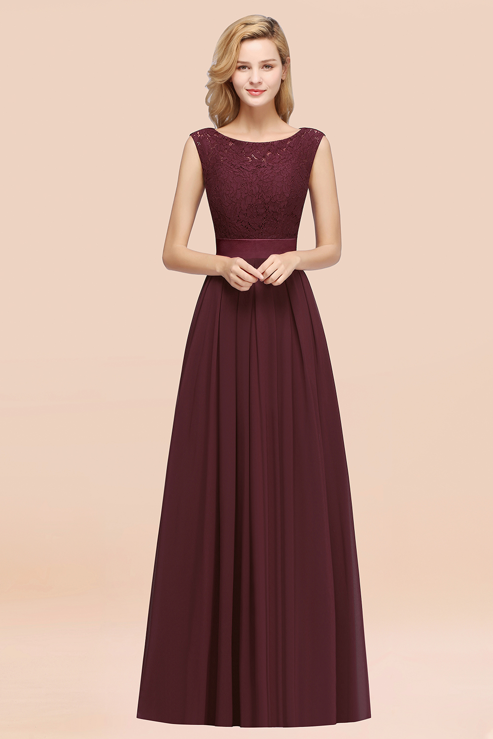 27prom Vintage Sleeveless Lace Bridesmaid Dresses Affordable Chiffon Wedding Party Dress Online-27prom