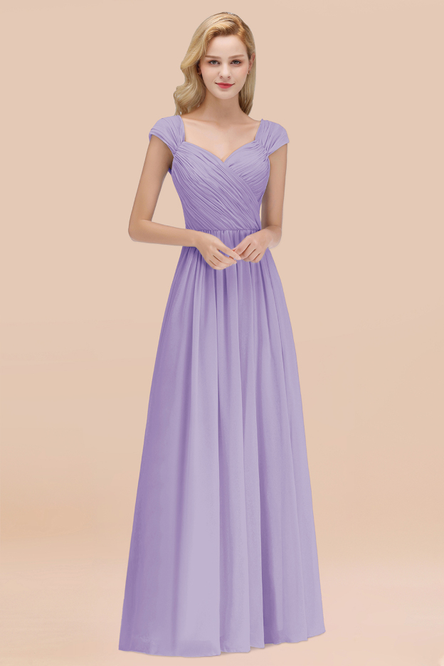 27prom Modest Chiffon Sweetheart Sleeveless Affordable Bridesmaid Dresses with Ruffles-27prom