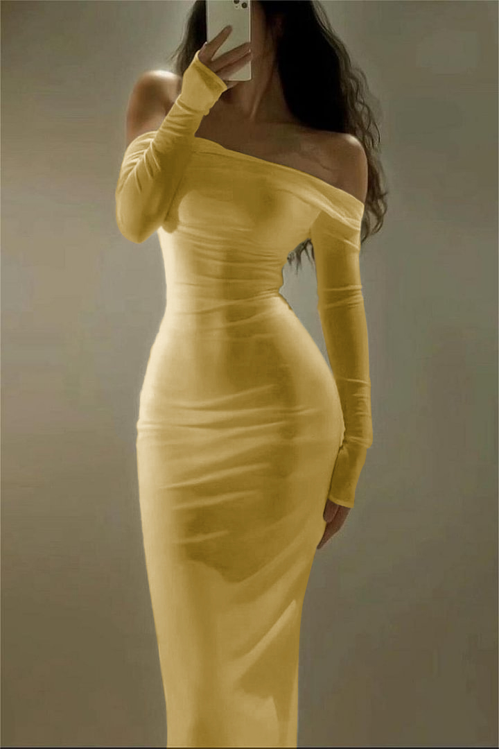 Off the Shoulder Strapless Long Sleeves Long Prom Dress With Pleated