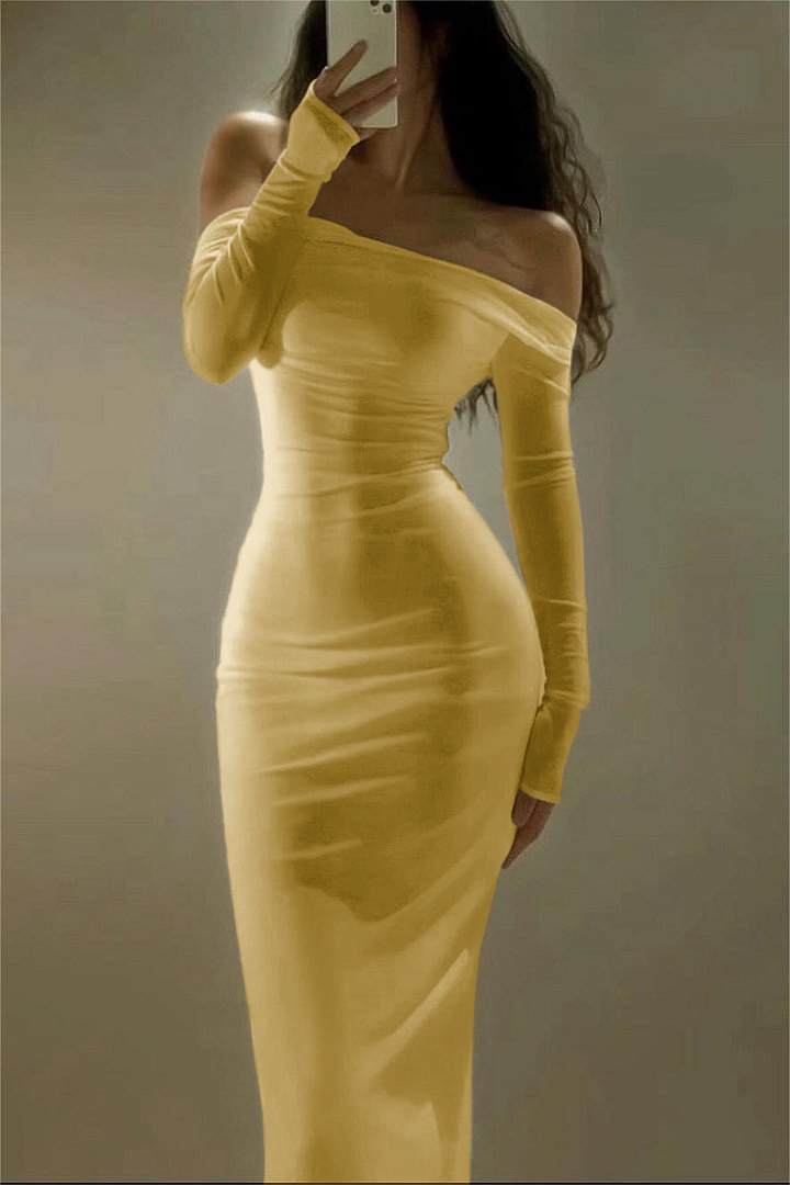 Off the Shoulder Strapless Long Sleeves Long Prom Dress With Pleated