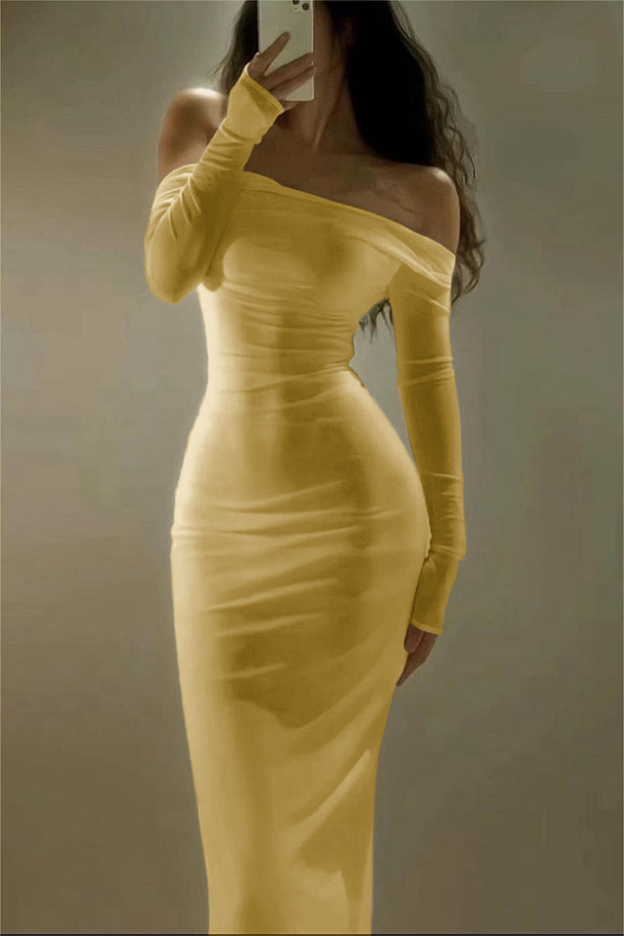 Off the Shoulder Strapless Long Sleeves Long Prom Dress With Pleated