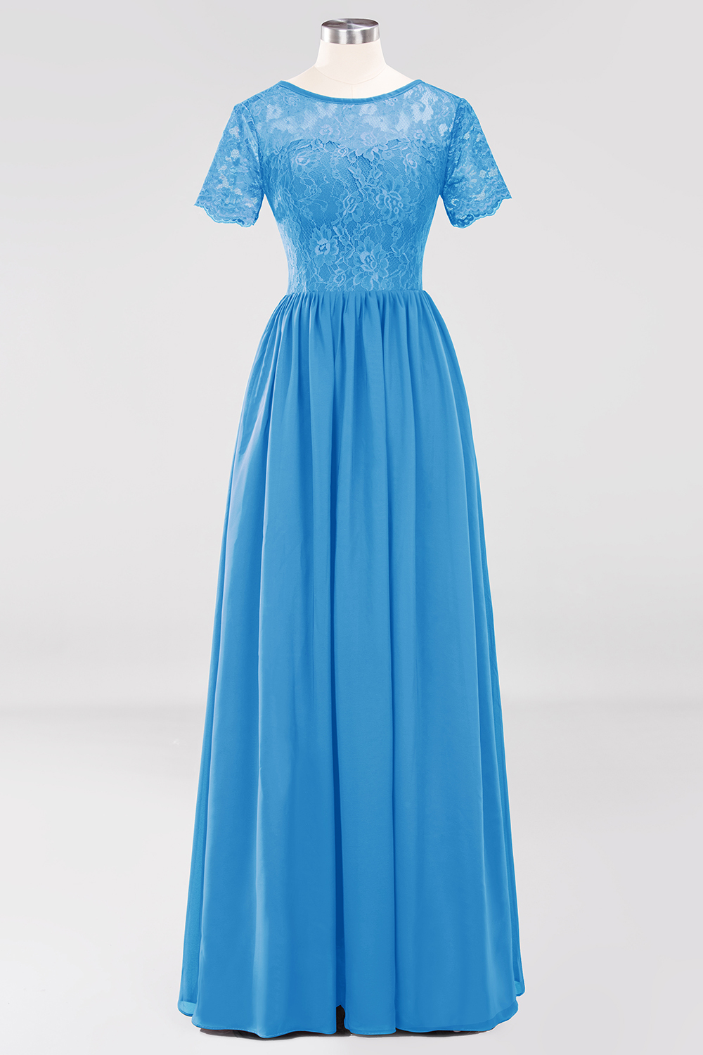 27prom Elegant Dark Navy Long Lace Bridesmaid Dresses with Short-Sleeves-27prom