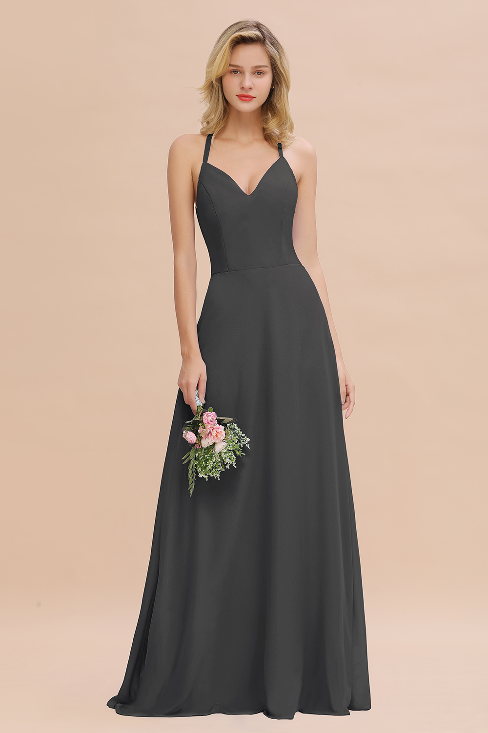 27prom Modest Halter V-Neck Sleeveless Long Bridesmaid Dresses Online-27prom
