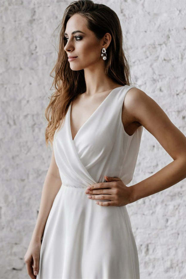 V-Neck Sleeveless Long Wedding Dress