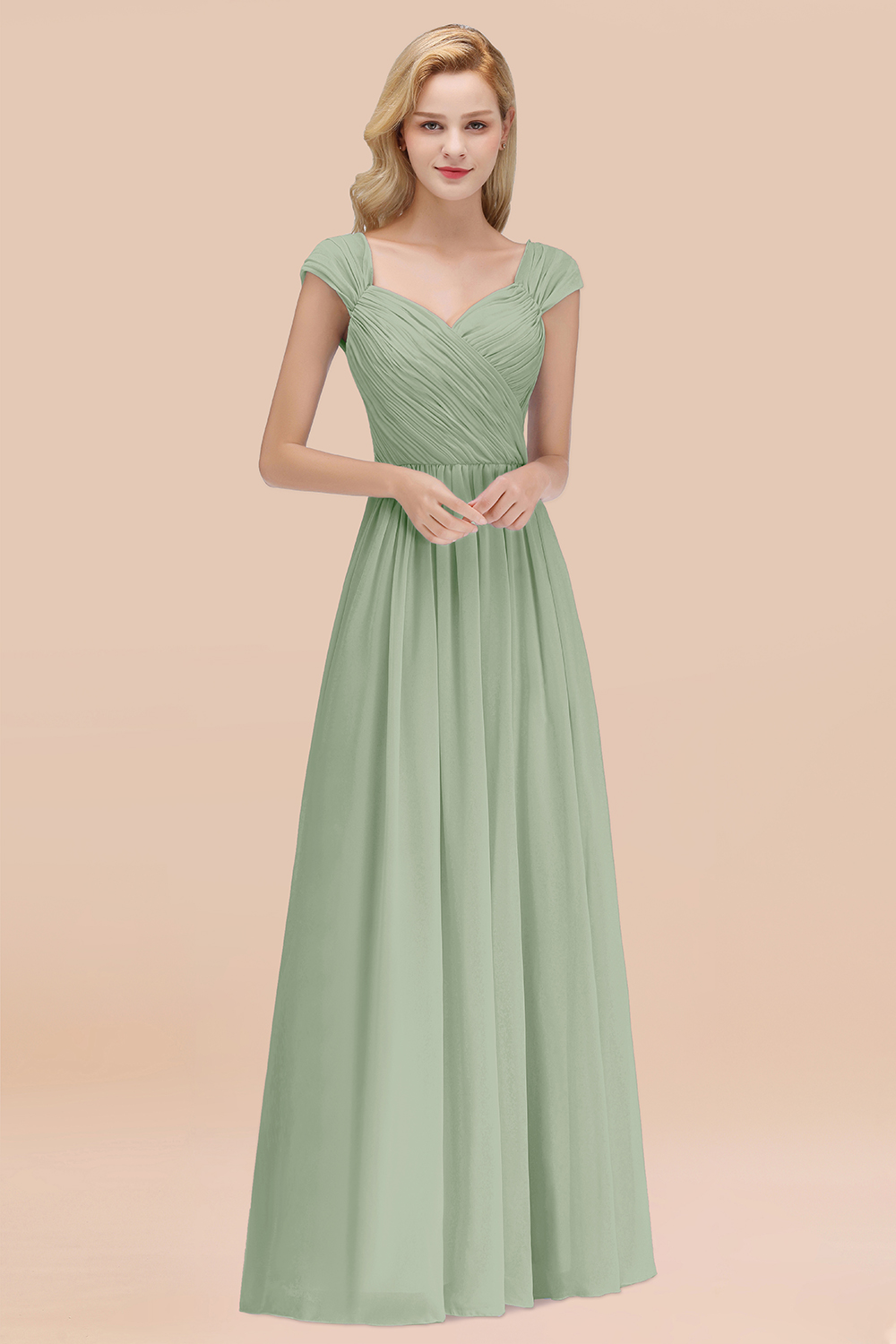 27prom Modest Chiffon Sweetheart Sleeveless Affordable Bridesmaid Dresses with Ruffles-27prom