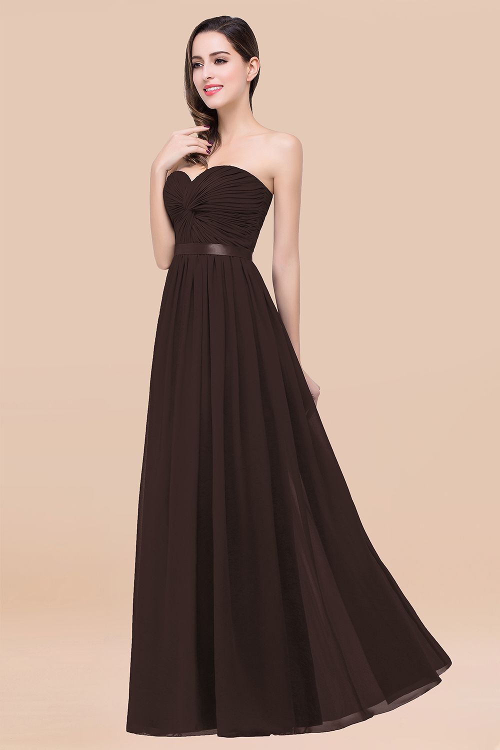 27prom Affordable Sweetheart Ruffle Navy Chiffon Bridesmaid Dress With Ribbon-27prom