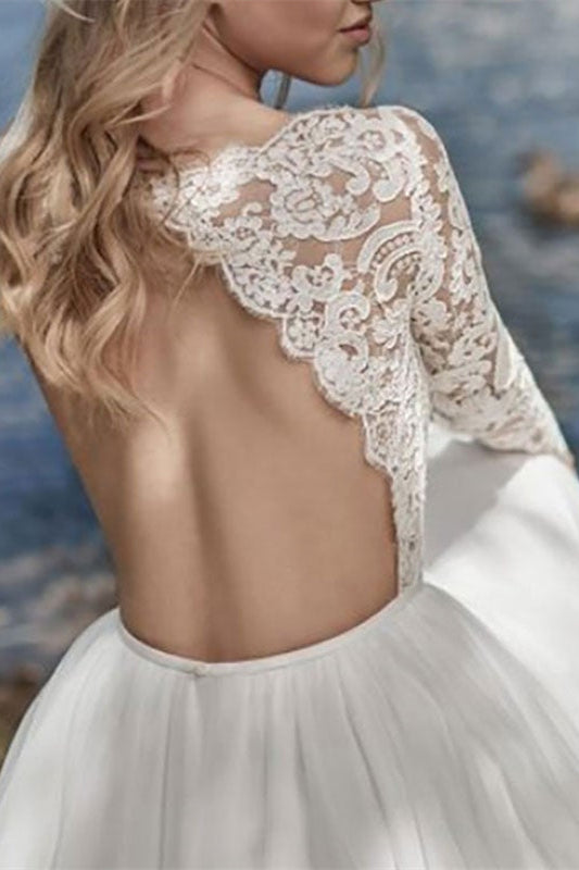Long Sleeve Lace Chiffon Wedding Dress
