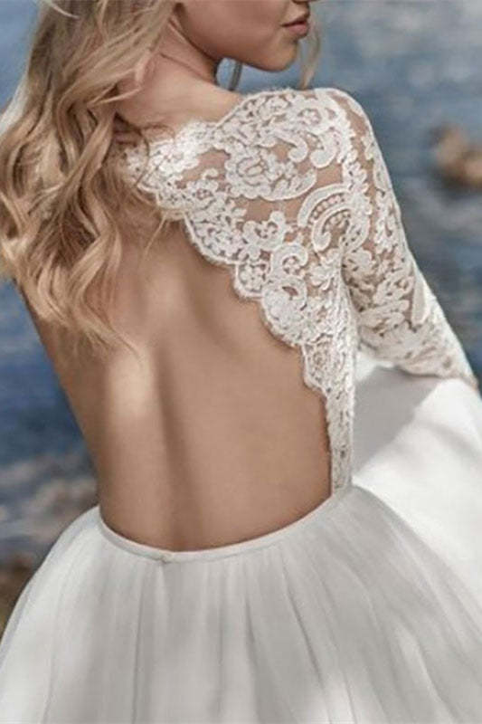Long Sleeve Lace Chiffon Wedding Dress