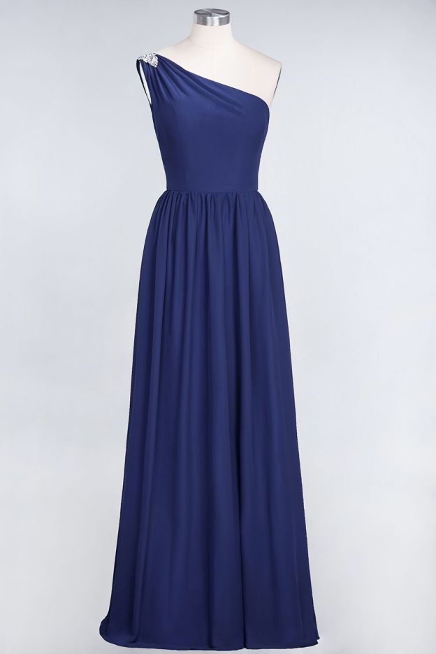 27prom Affordable Chiffon One-Shoulder Ruffle Bridesmaid Dress with Beadings-27prom