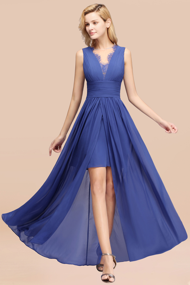 27prom Elegant Chiffon Lace Jewel Sleeveless Bridesmaid Dress with Ruffle-27prom