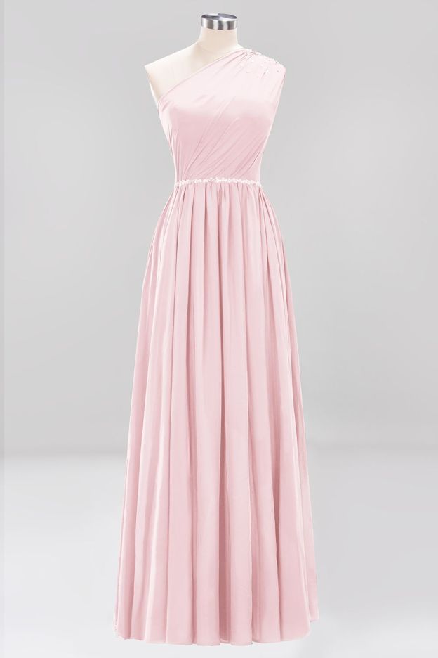 27prom Modest One-shoulder Royal Blue Affordable Bridesmaid Dress with Beadings-27prom