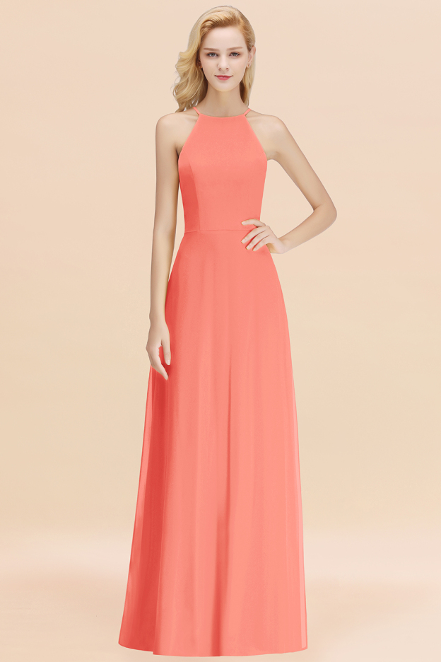 27prom Modest High-Neck Yellow Chiffon Affordable Bridesmaid Dresses Online-27prom