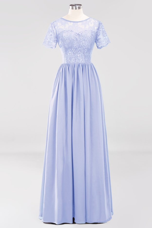 27prom Elegant Dark Navy Long Lace Bridesmaid Dresses with Short-Sleeves-27prom